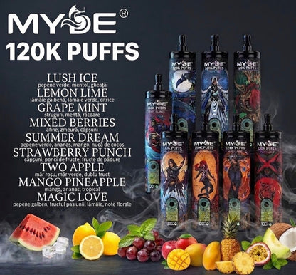 Vape MYDE 120.000 Puffs +Sunet Shisha +Ecran Smart +Type C